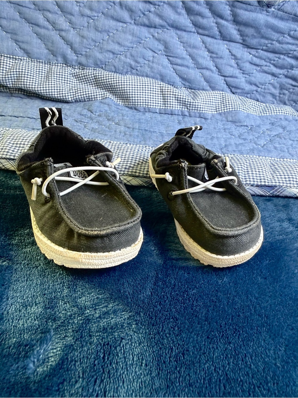 Hey Dude Kids Black Canvas Sneakers with White Laces